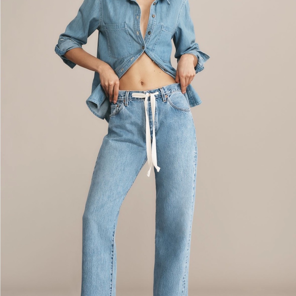 Aligrace Low Rise Wide-Leg Drawstring Jeans